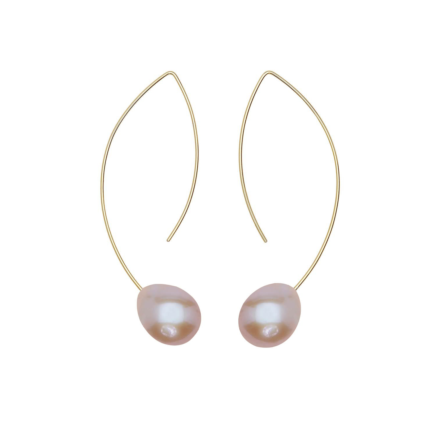 Long Curve Earrings with Drop Round Freshwater Pearls