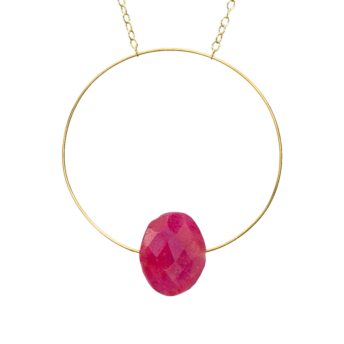 Circle Pendant Necklace with hand-cut Gemstones