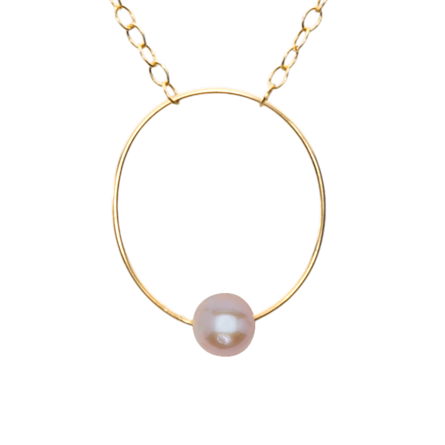 Small Oval Pendant Necklace with Round Freshwater Pearl