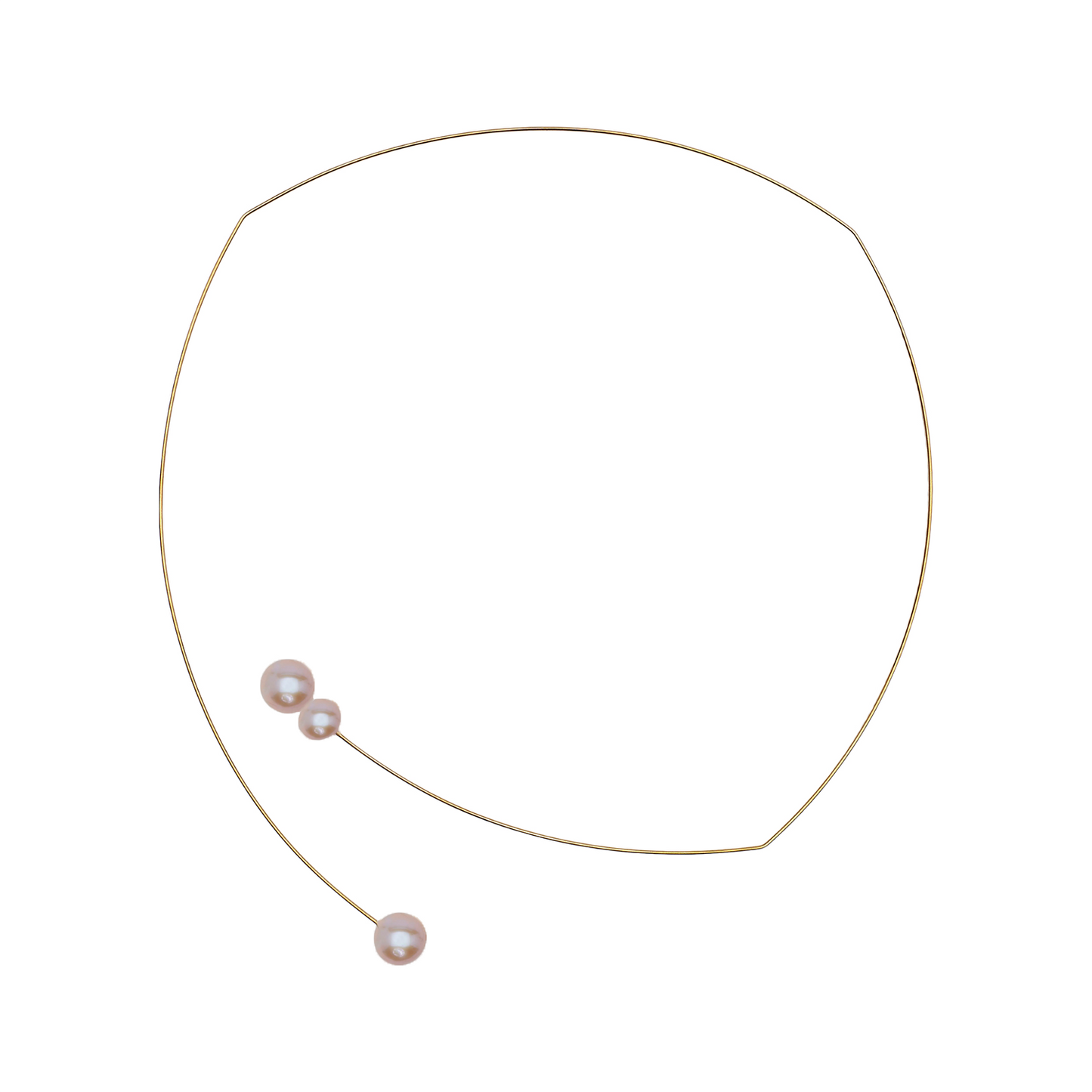 Square Asymmetric Neckwire with Round Freshwater Pearls