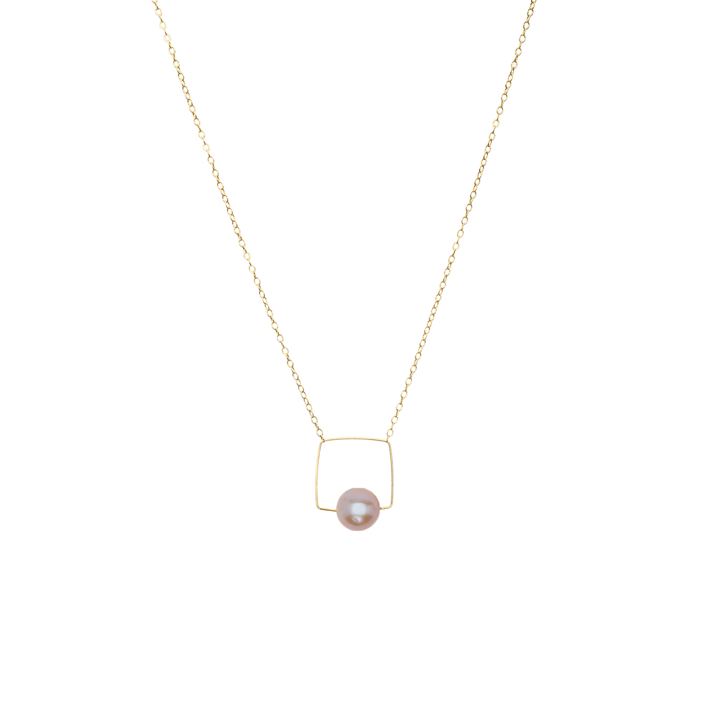 Medium Square Pendant Necklace with Round Freshwater Pearl