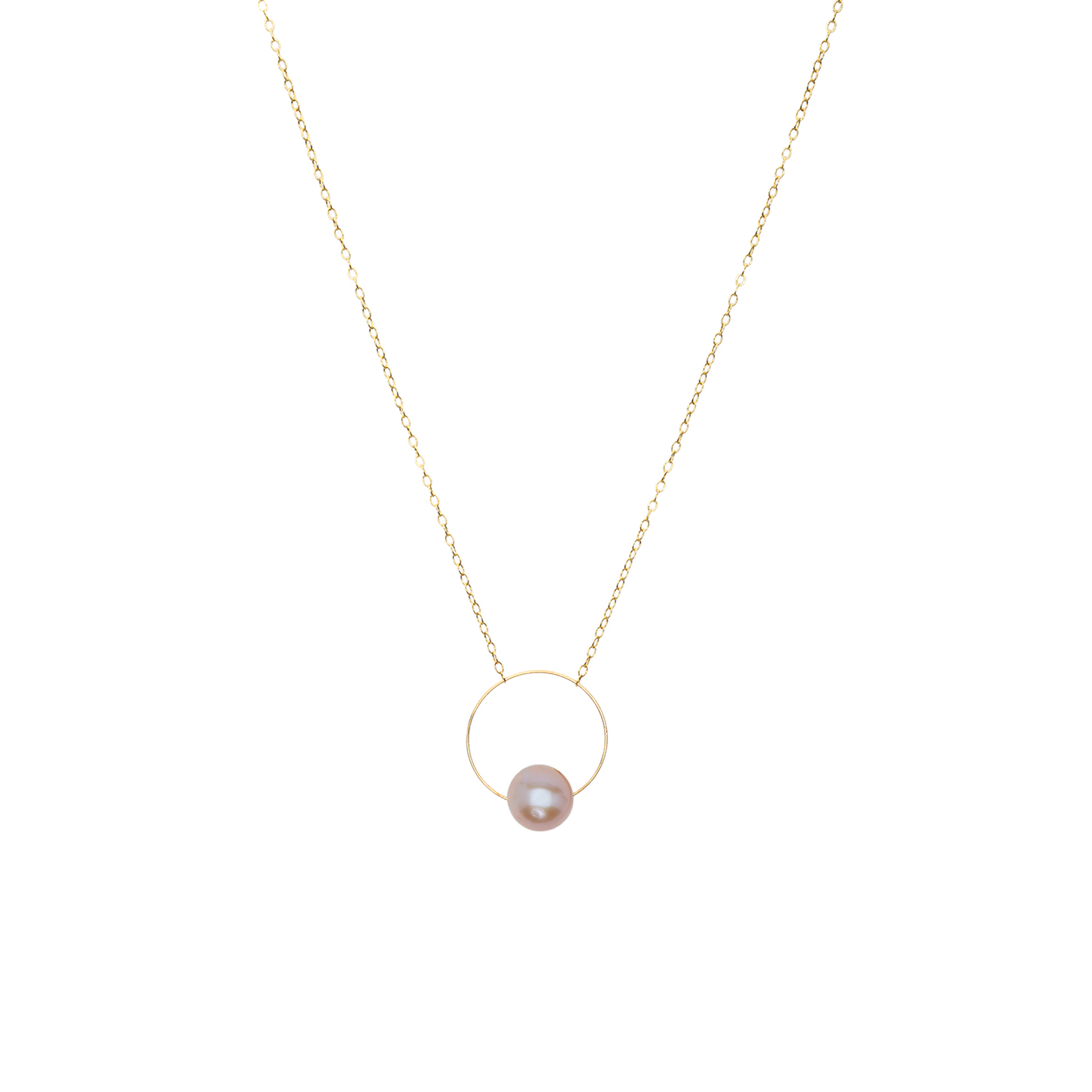 Medium Circle Pendant Necklace with Round Freshwater Pearl