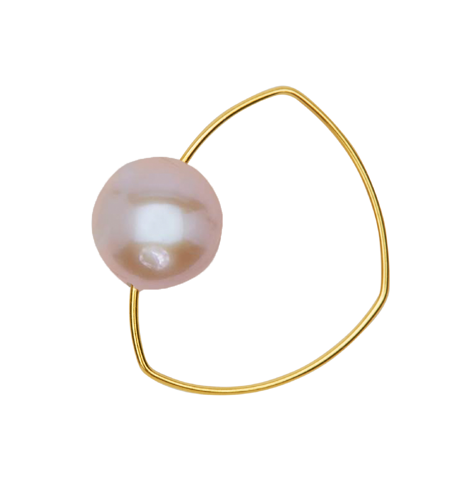 Triangle Ring with Peach Ripley Baroque or Freshwater Pearl (14mm)