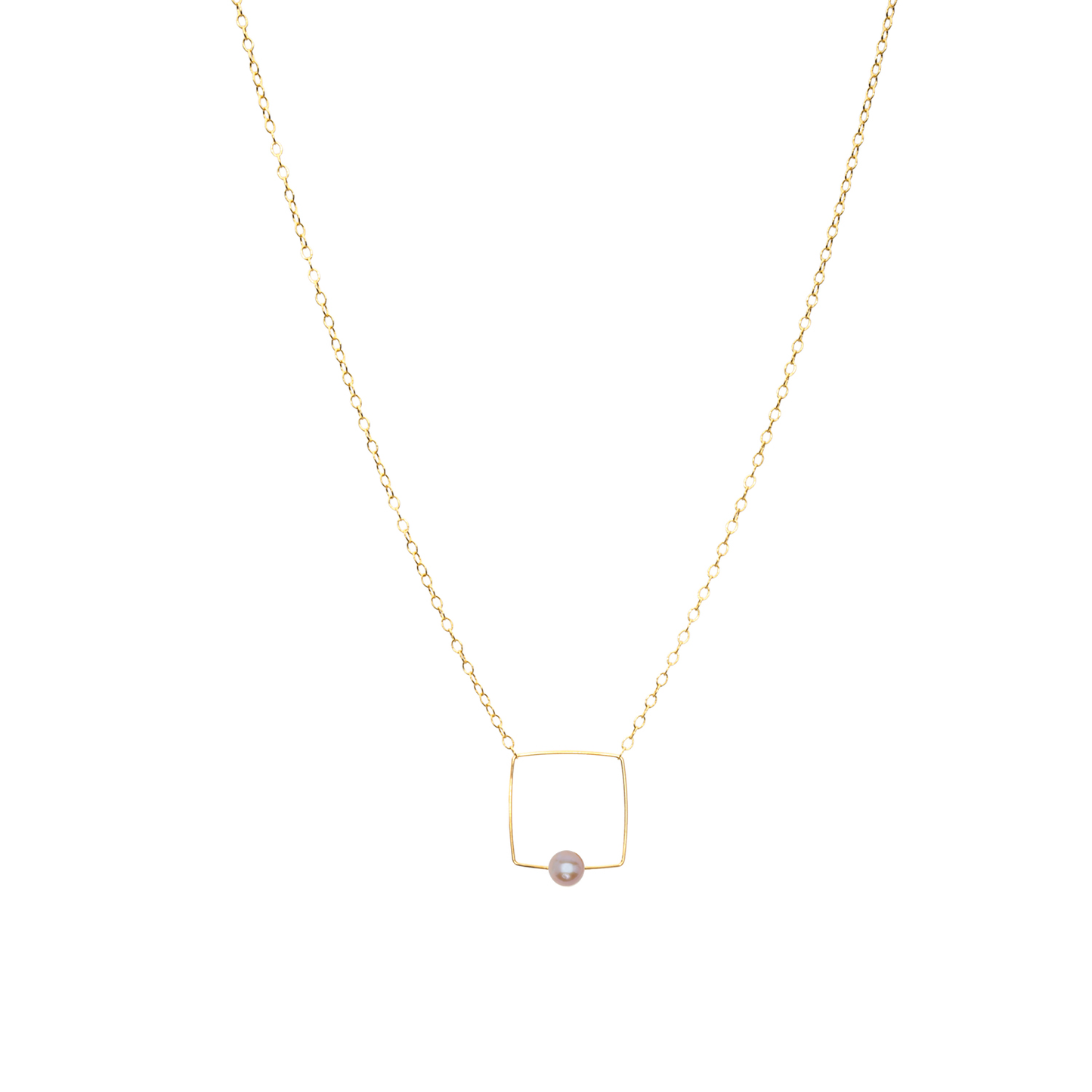 Small Square Pendant Necklace with Round Freshwater Pearl