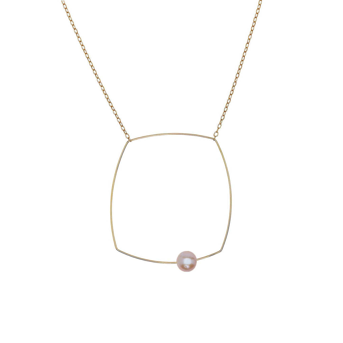 Large Square Pendant Necklace with Round Freshwater Pearl