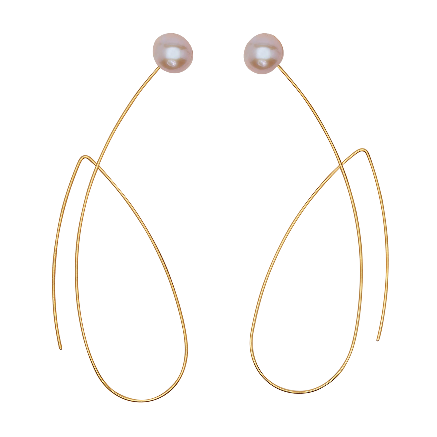 Long Pointed Loop Earrings with Round Freshwater Pearls (5mm)