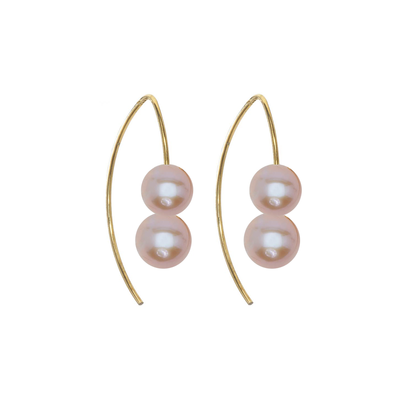 Double Short Curve Earrings with Round Freshwater Pearls