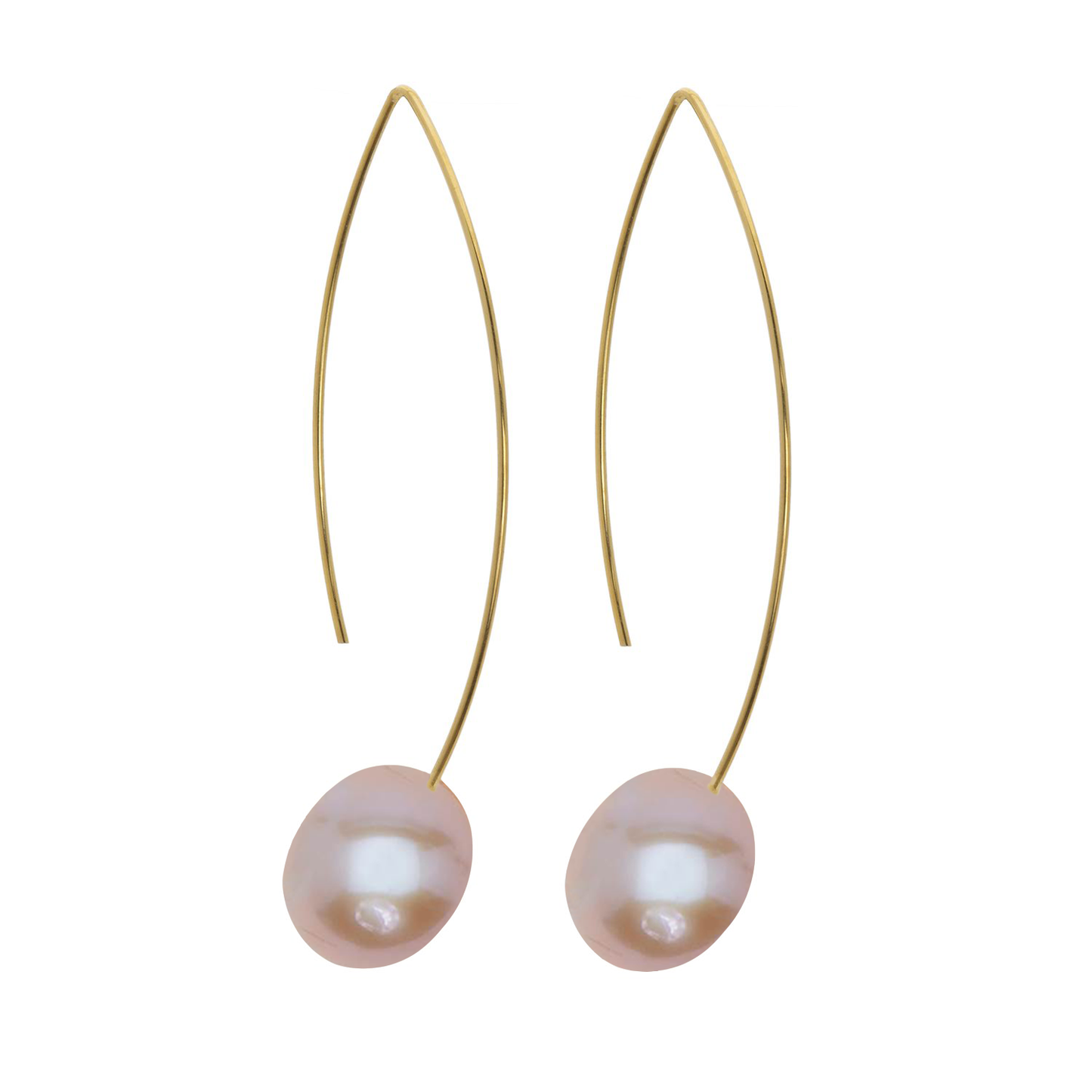Long Curve Earrings with Oval Freshwater Pearls