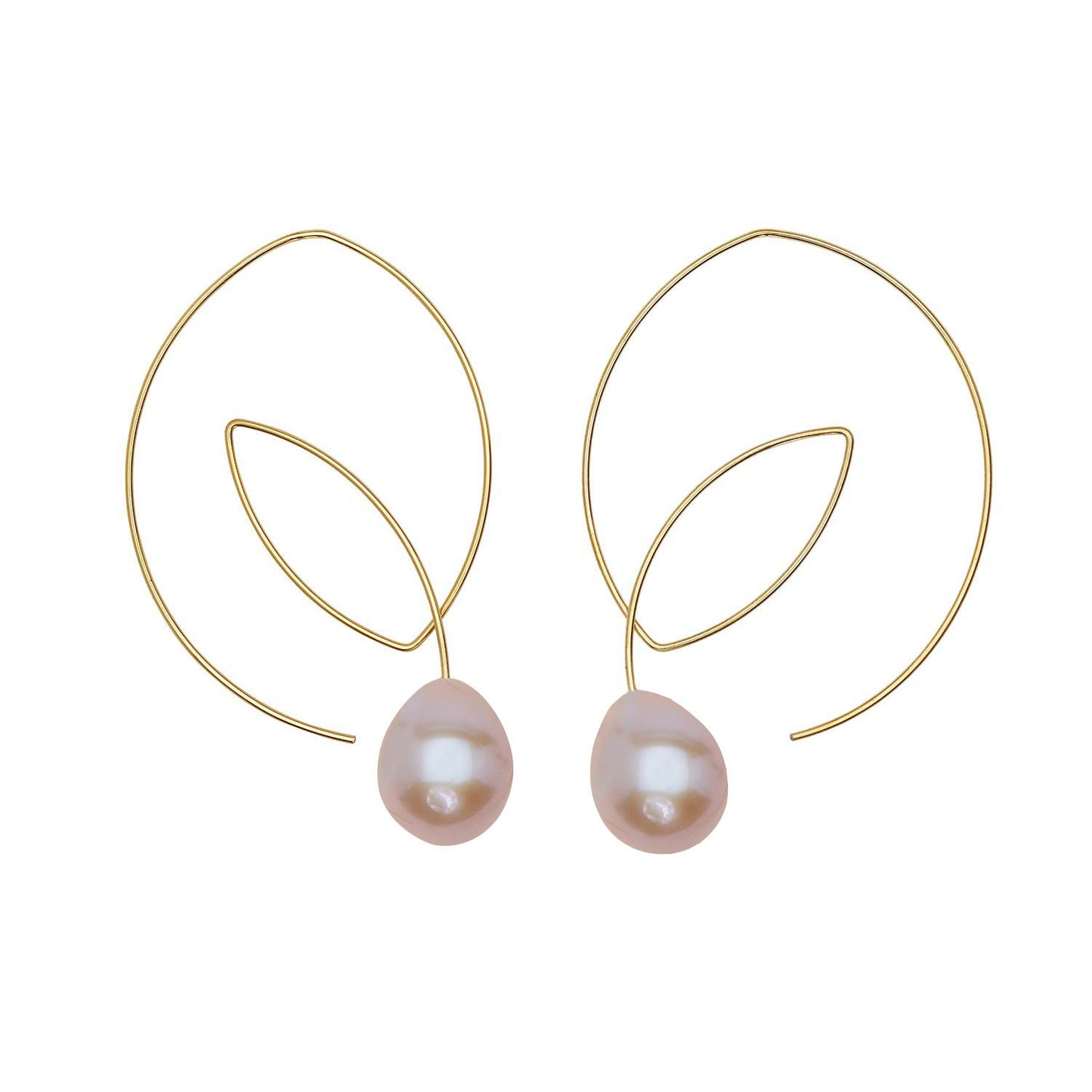 Large Angled Loop Earrings with Round Freshwater Pearls