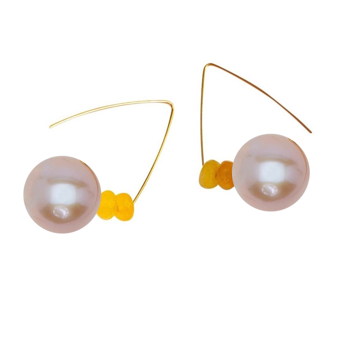 Petite Triangle Lobe Huggers with a choice of Freshwater Pearls and yoke yellow Heliodore