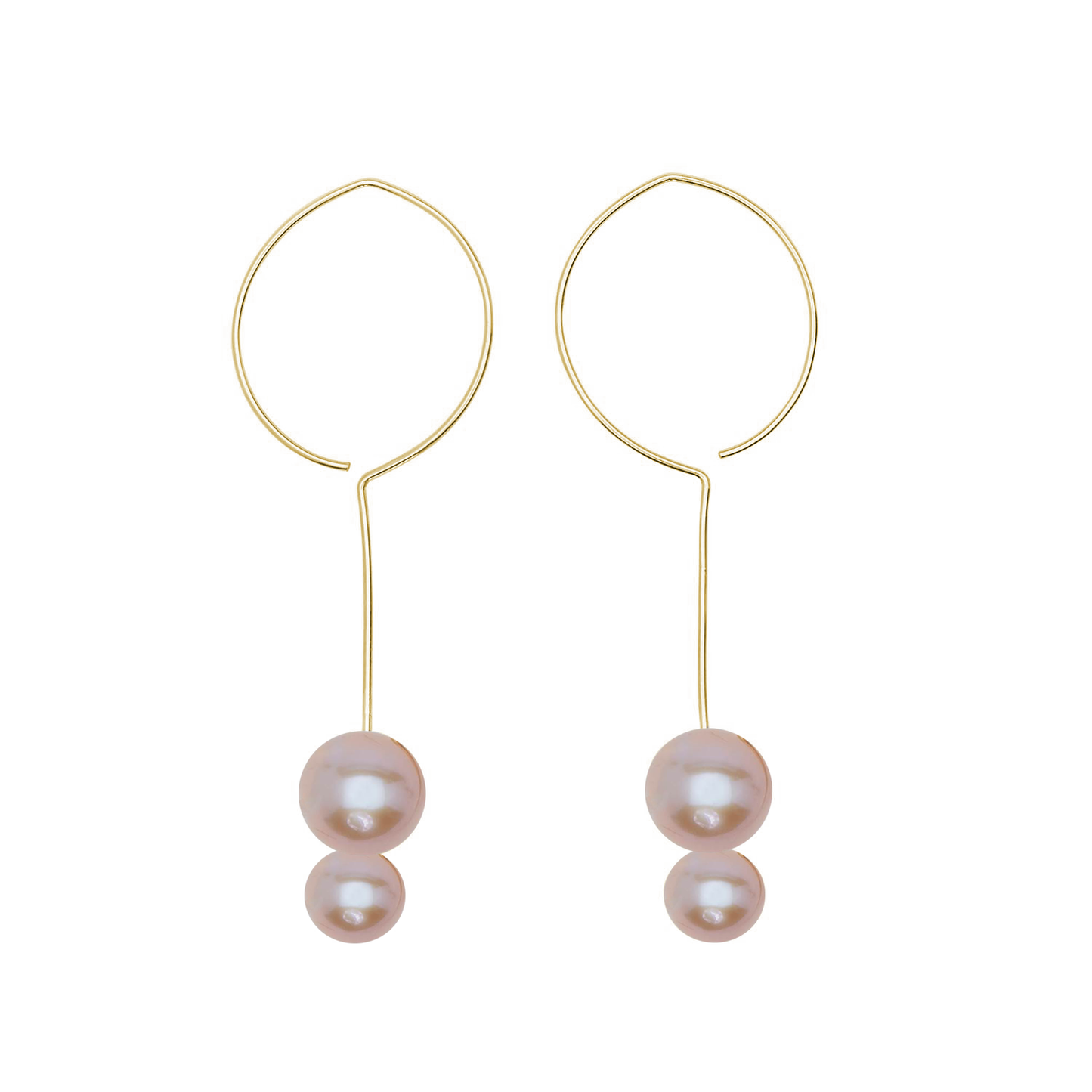 Long Round Drop Earrings with Round Freshwater Pearls