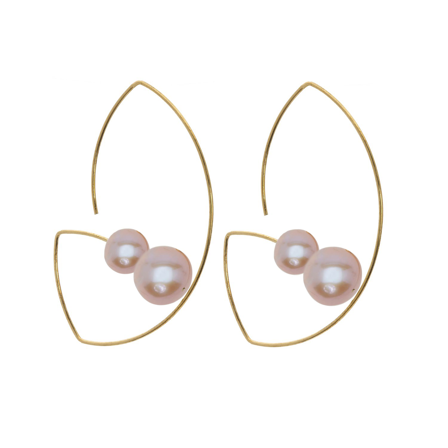 Long Angled Curve Earrings with Round Freshwater Pearls