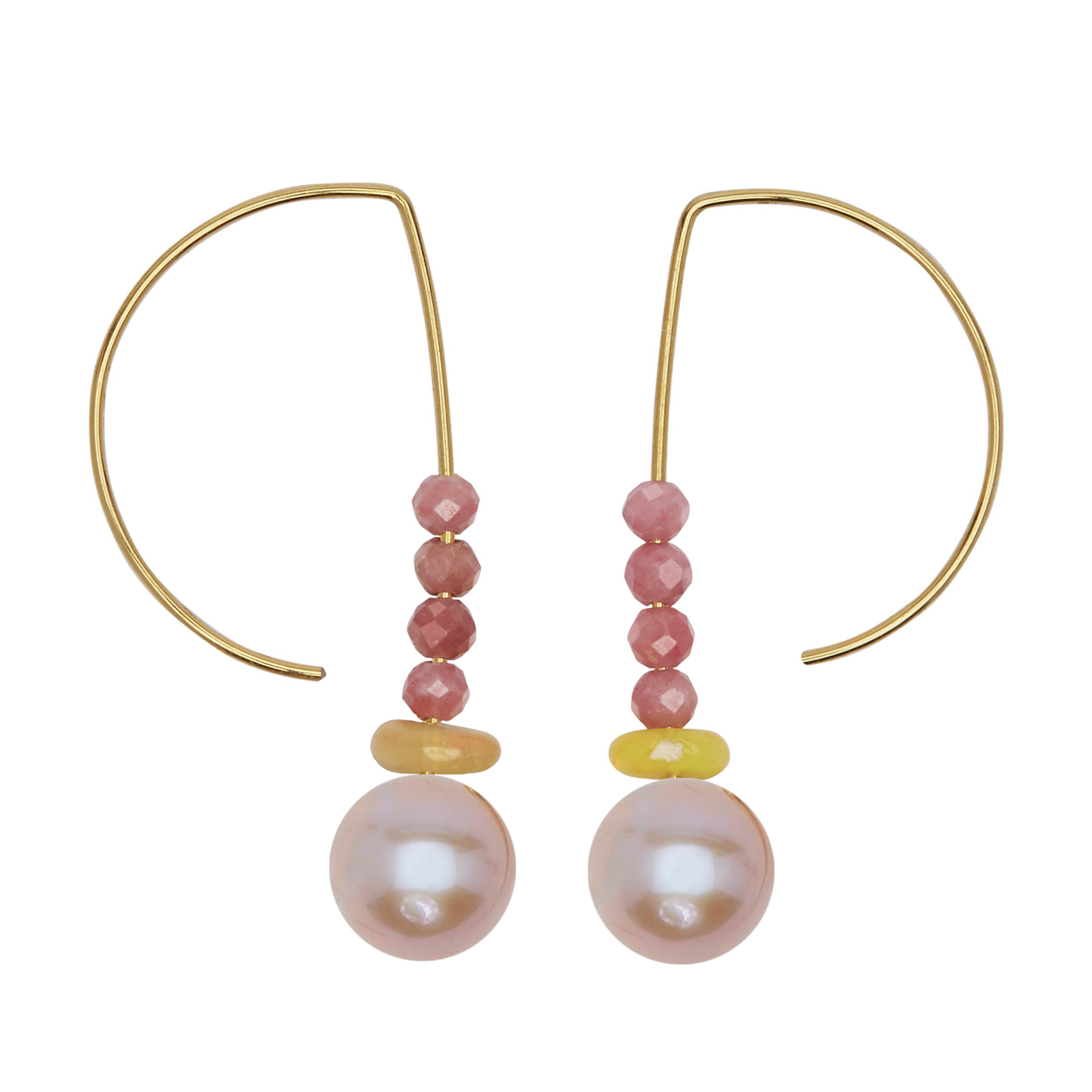 Short Curve Earrings with Rhodochrosite, Yellow Agate and Opal (Pearl options)