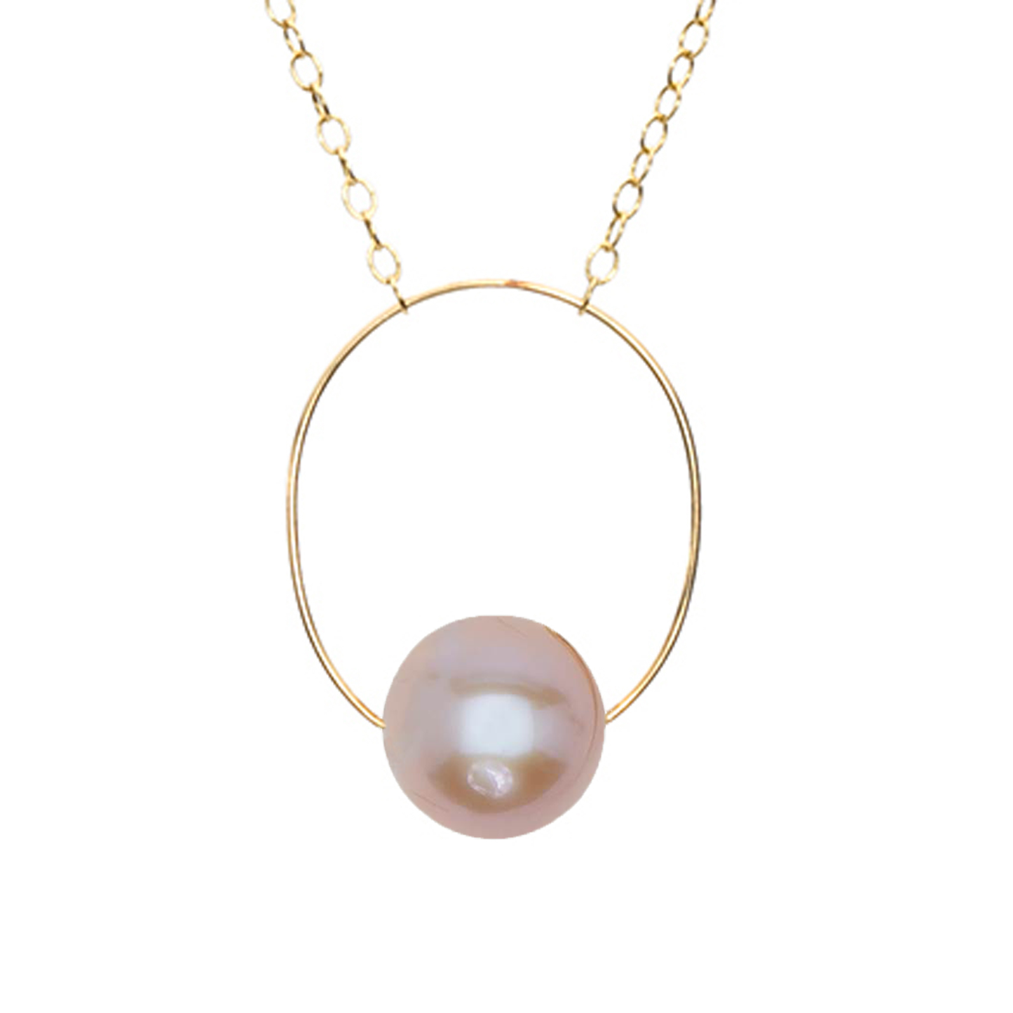 Medium Oval Pendant Necklace with Round Freshwater Pearl