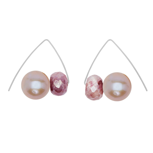 Pink Moonstone Gemstones with Round Freshwater Pearls