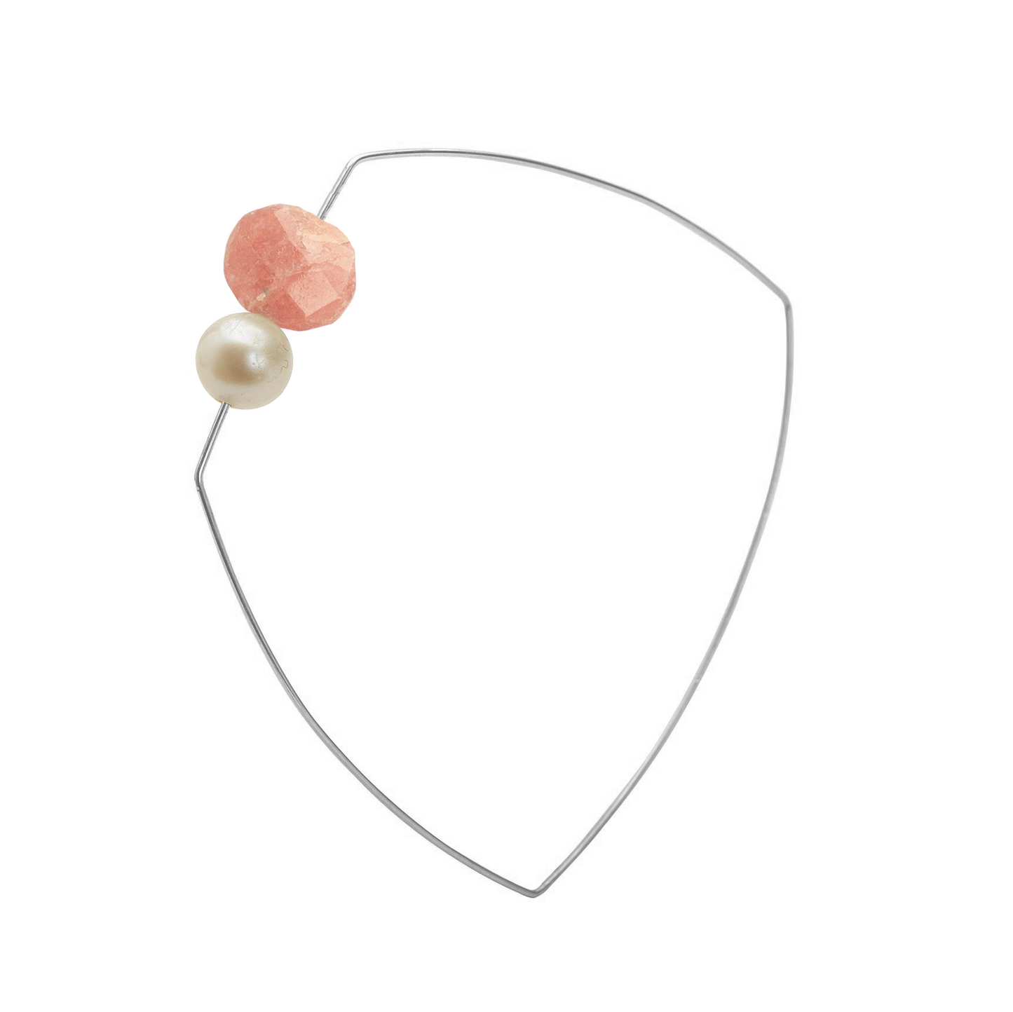 Asymmetric Square Bangle with White Freshwater Pearl and hand-cut precious gemstone