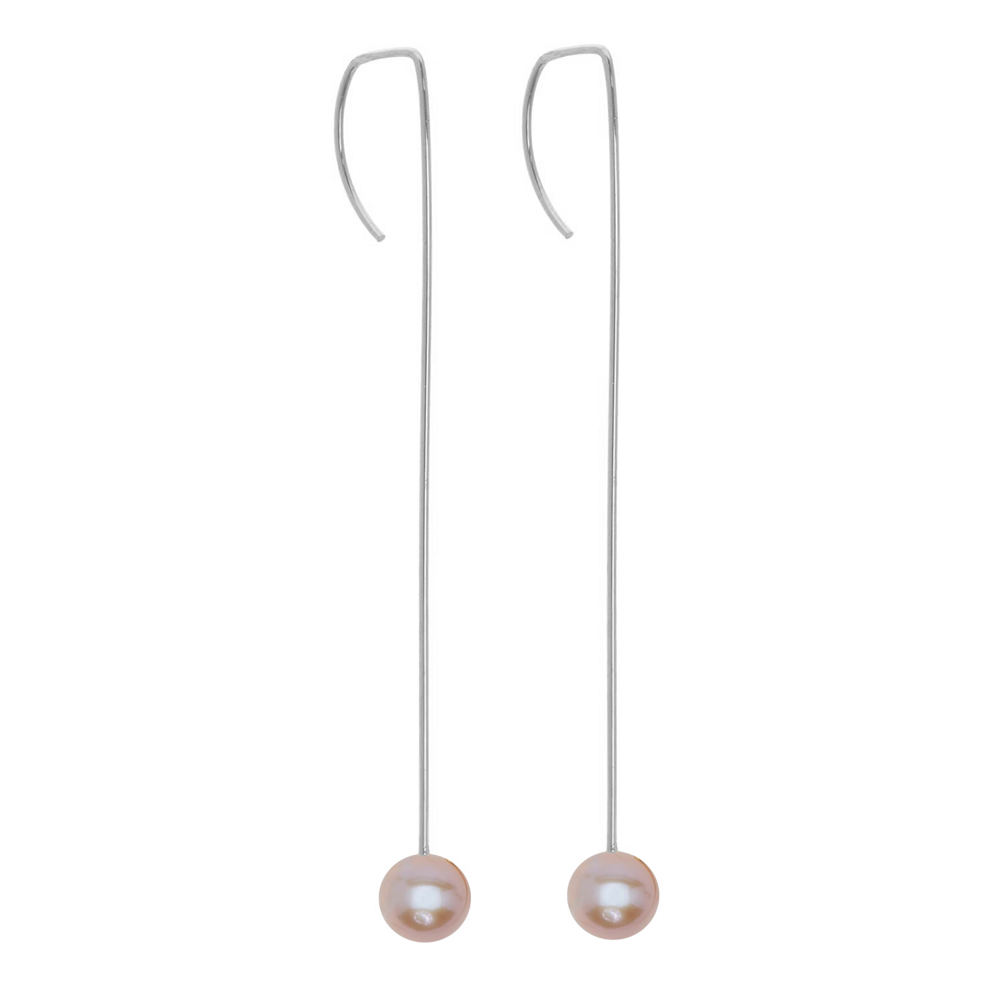 Long Straight Drop Earrings with Round Freshwater Pearls