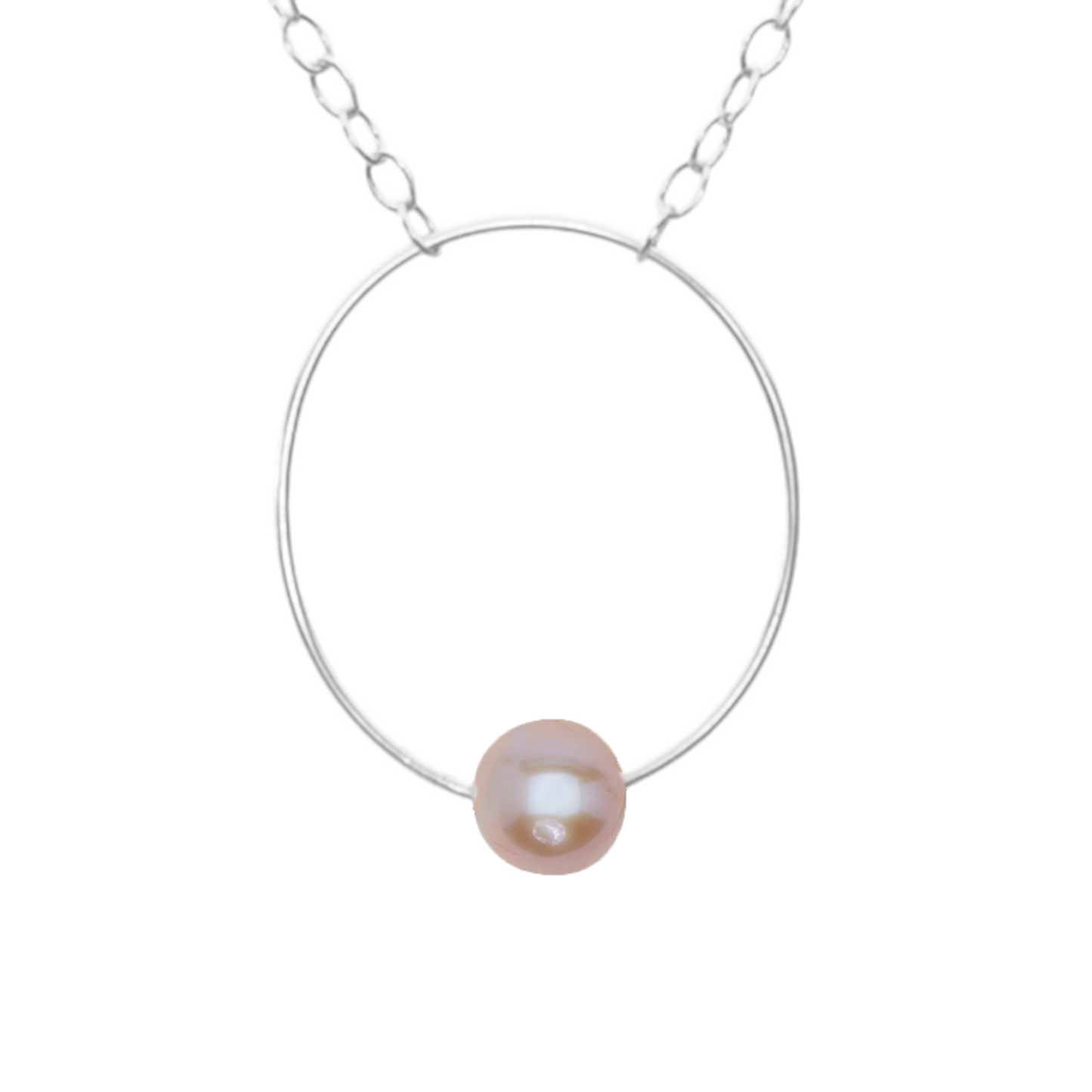Small Oval Pendant Necklace with Round Freshwater Pearl