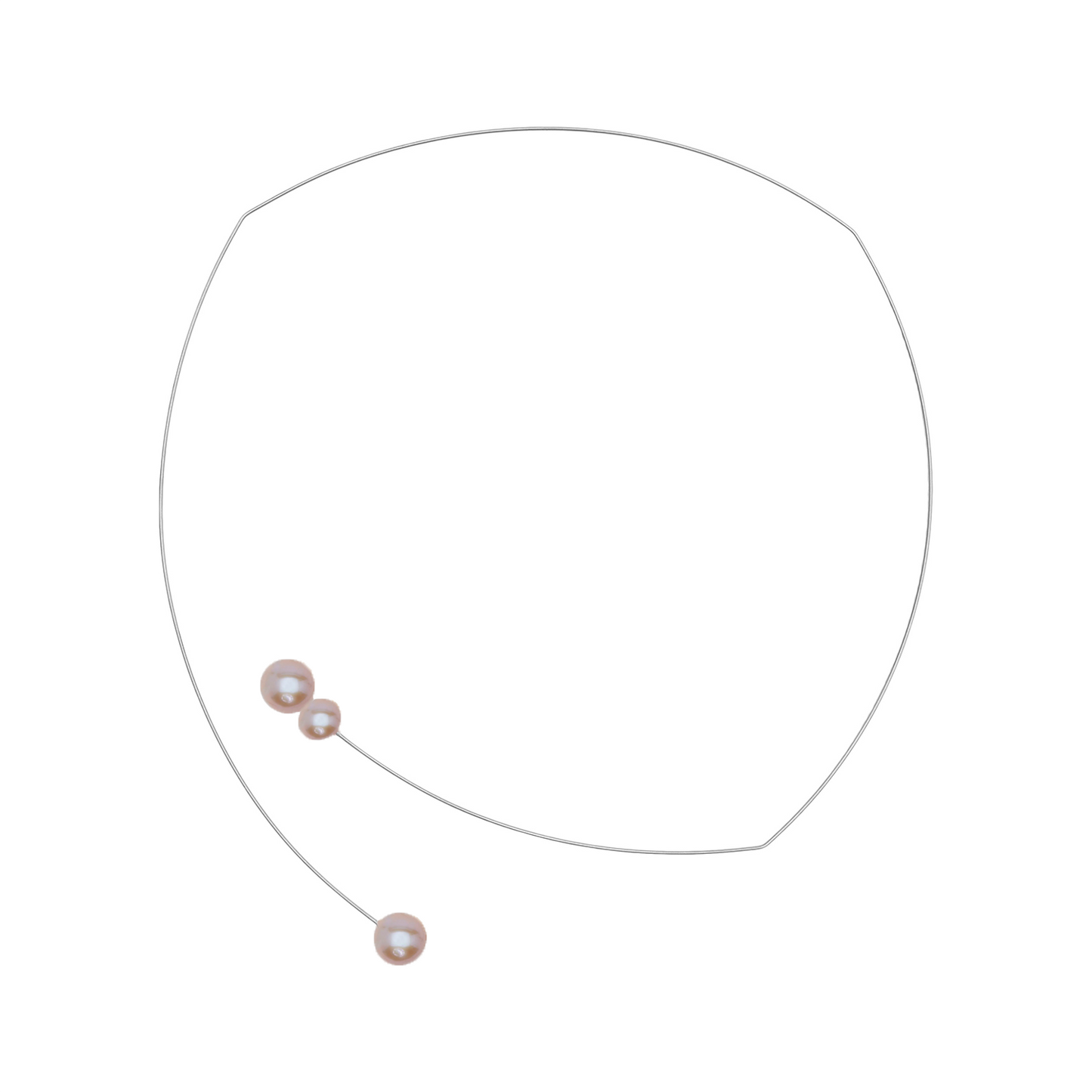 Square Asymmetric Neckwire with Round Freshwater Pearls