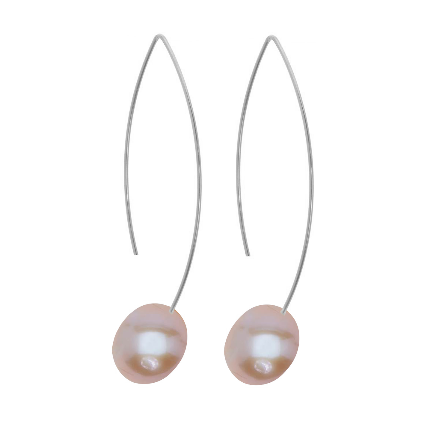 Long Curve Earrings with Oval Freshwater Pearls