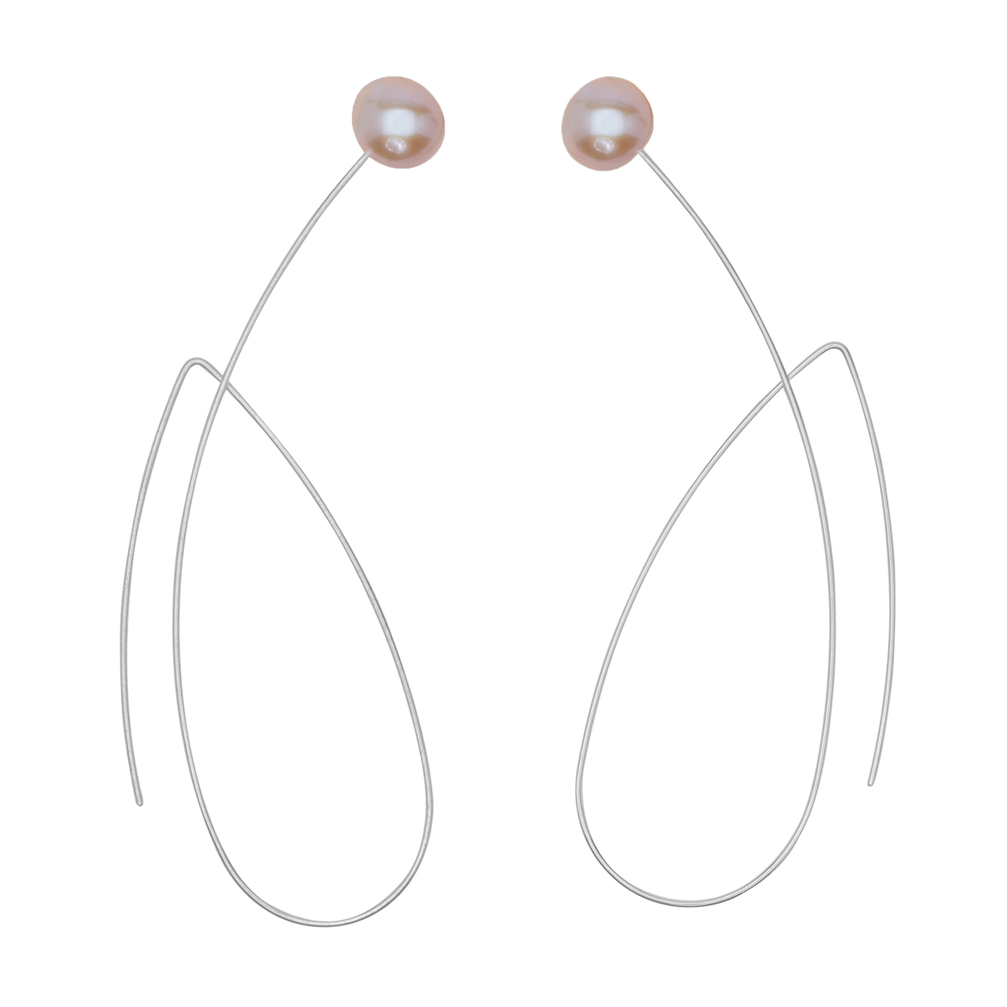 Long Pointed Loop Earrings with Round Freshwater Pearls (5mm)