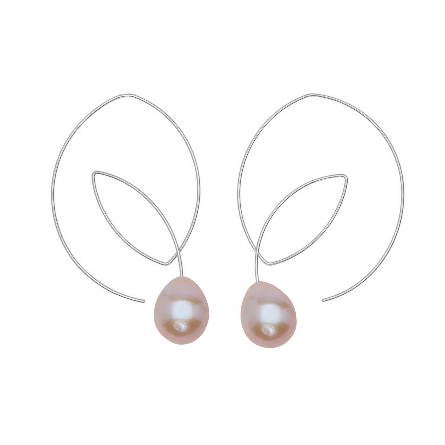 Large Angled Loop Earrings with Round Freshwater Pearls