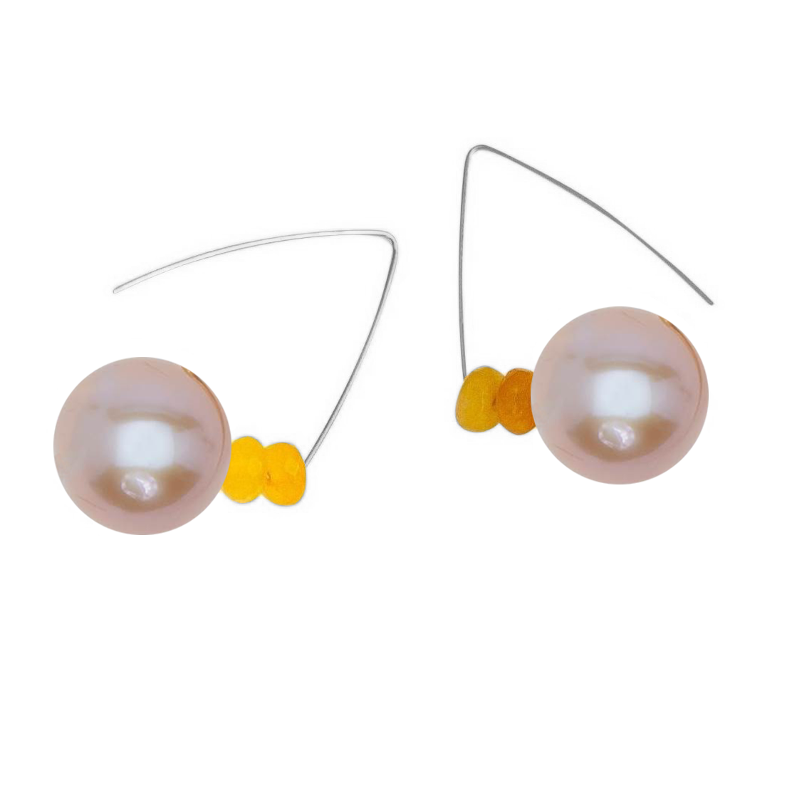 Petite Triangle Lobe Huggers with a choice of Freshwater Pearls and yoke yellow Heliodore