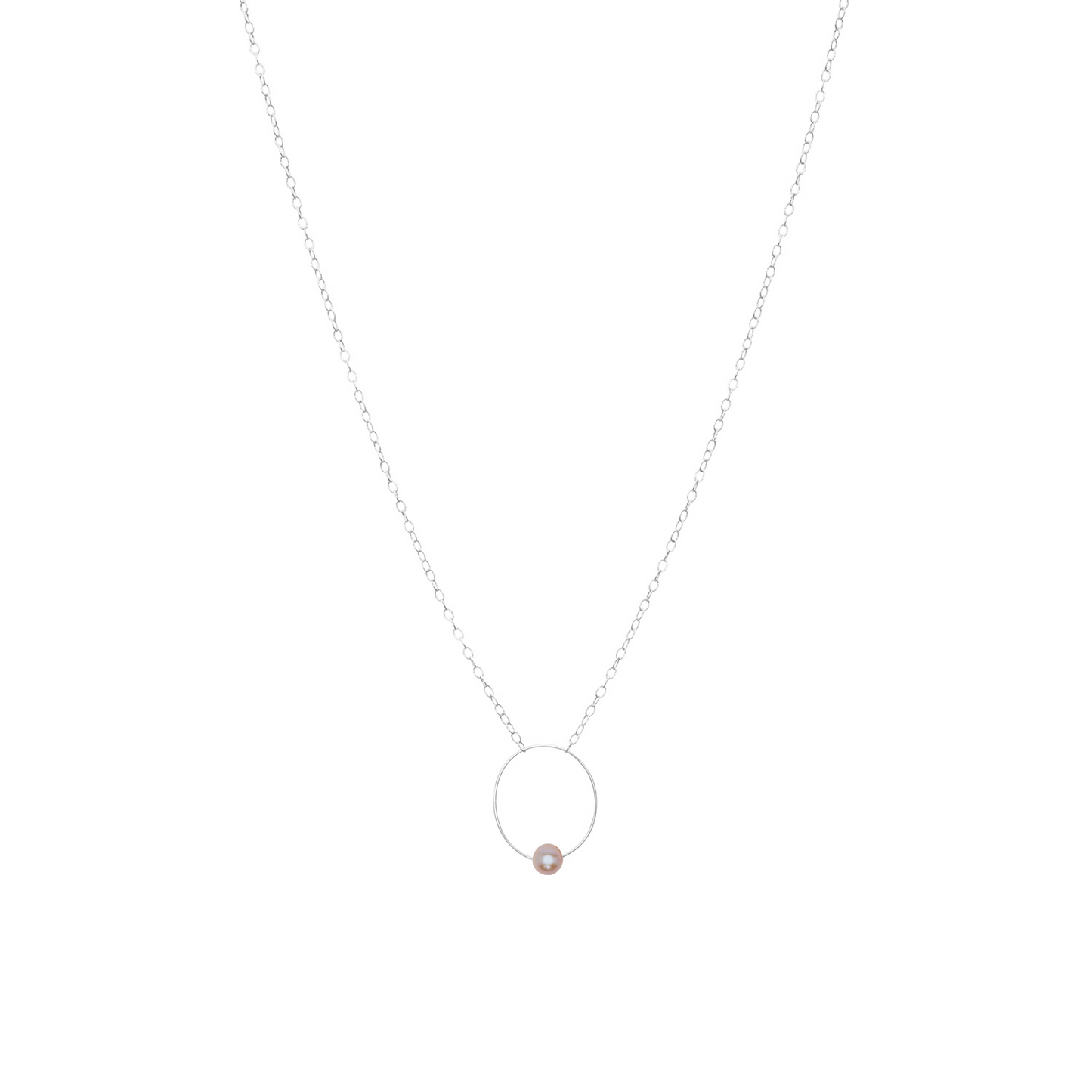 Small Oval Pendant Necklace with Round Freshwater Pearl