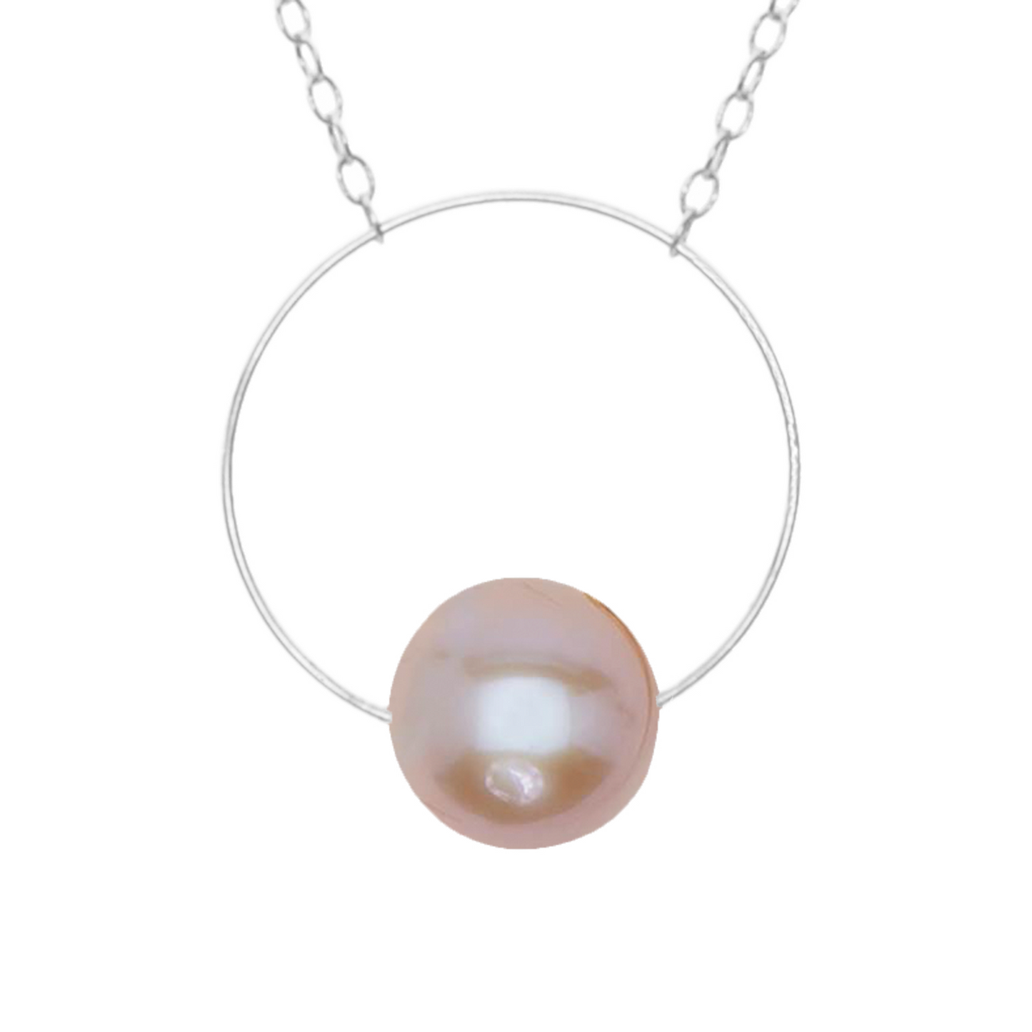Medium Circle Pendant Necklace with Round Freshwater Pearl