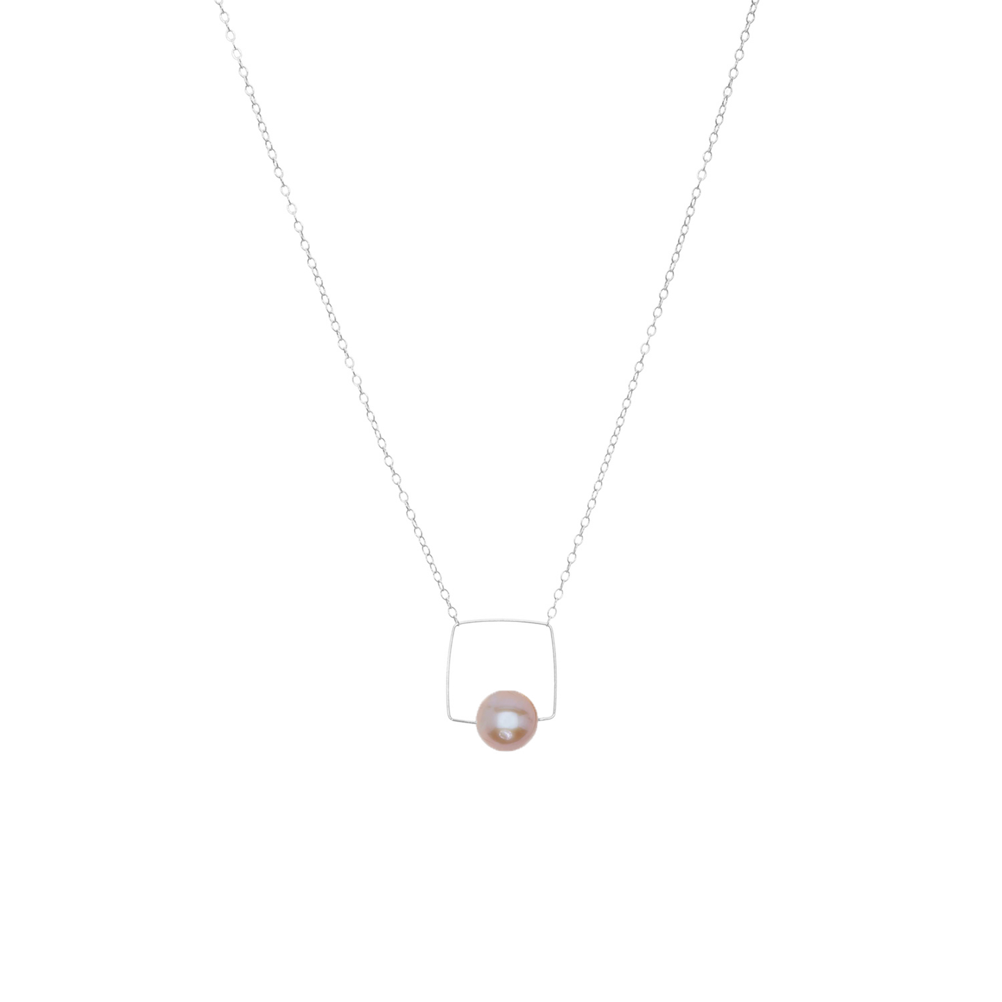 Medium Square Pendant Necklace with Round Freshwater Pearl