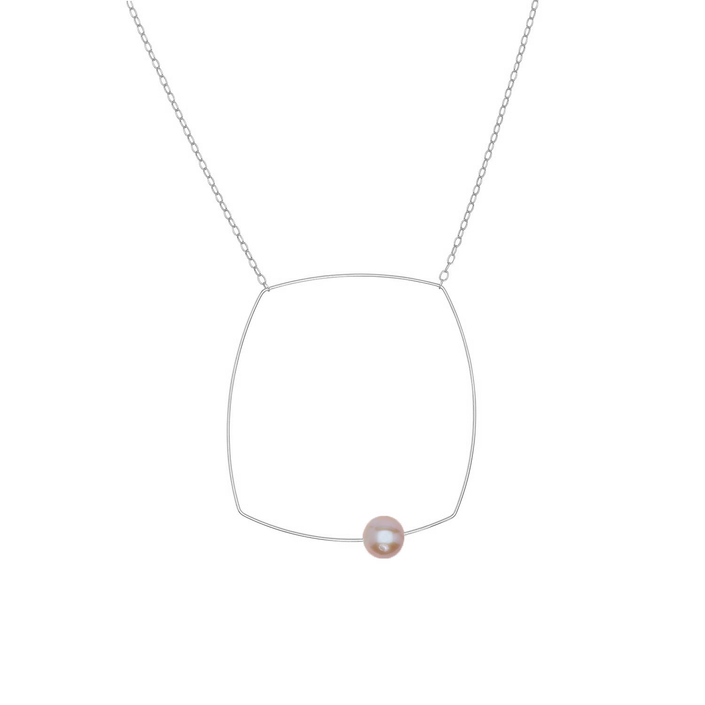 Large Square Pendant Necklace with Round Freshwater Pearl