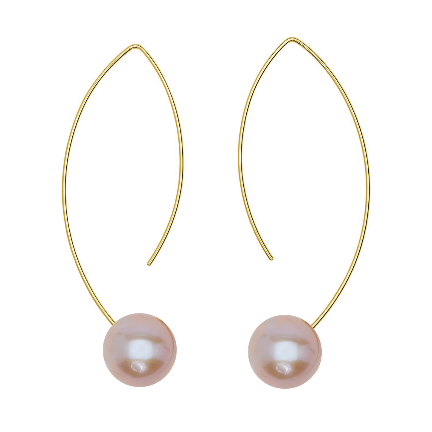 Long Curve Earrings with Round Freshwater Pearls