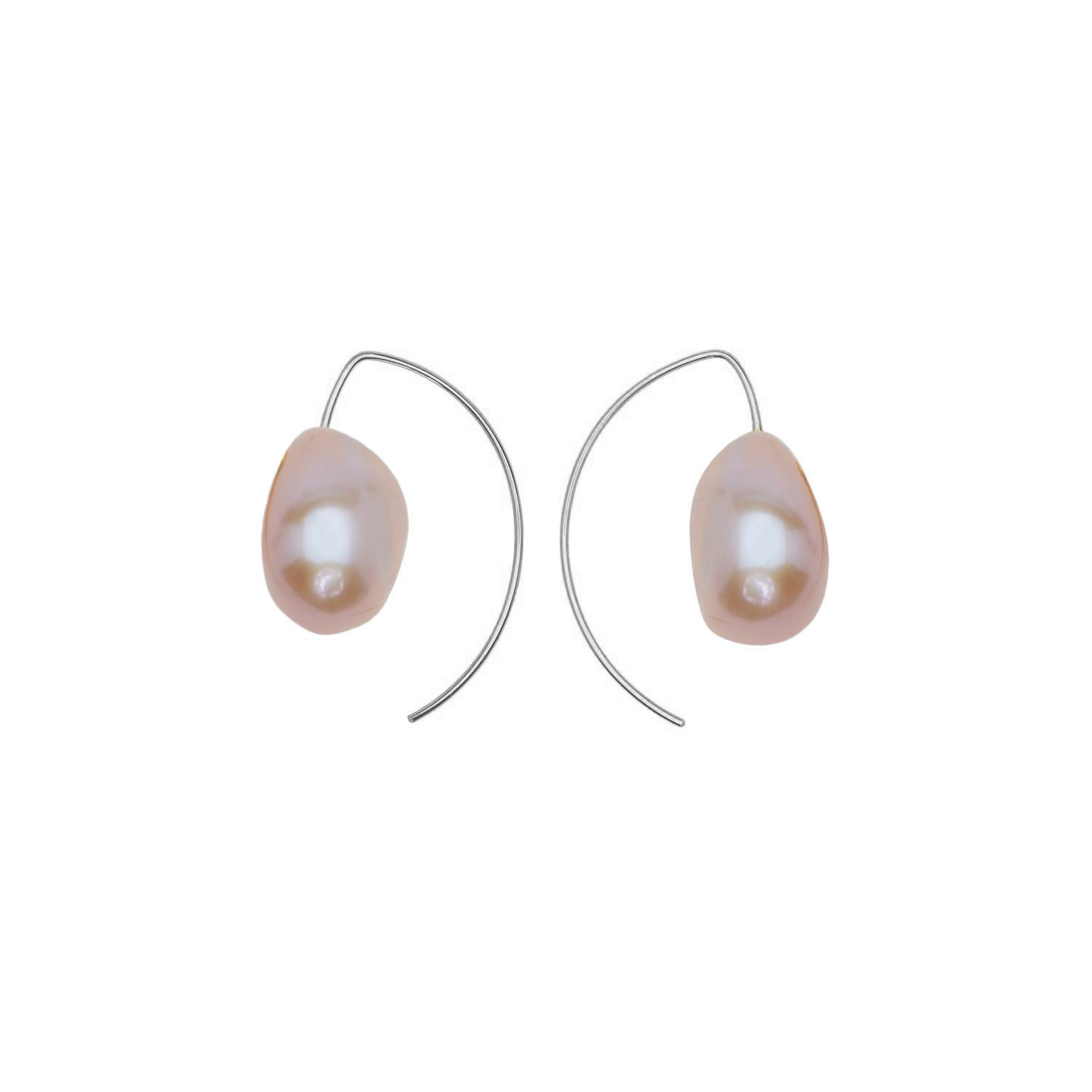 Short Curve Earrings with White Baroque Pearls