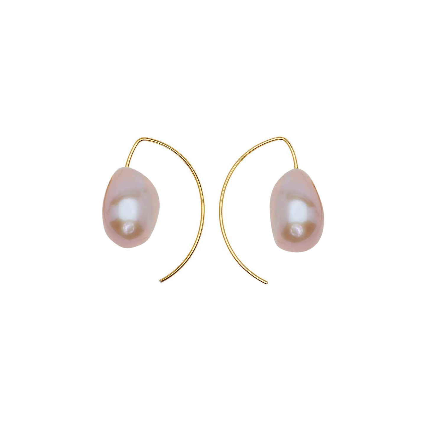 Short Curve Earrings with White Baroque Pearls