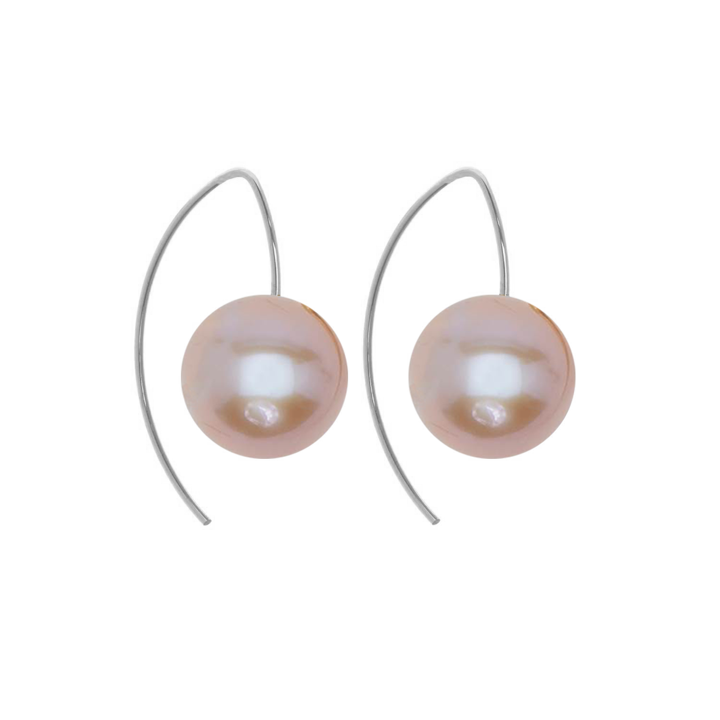 Short Curve Earrings with Round Freshwater Pearls (9mm)