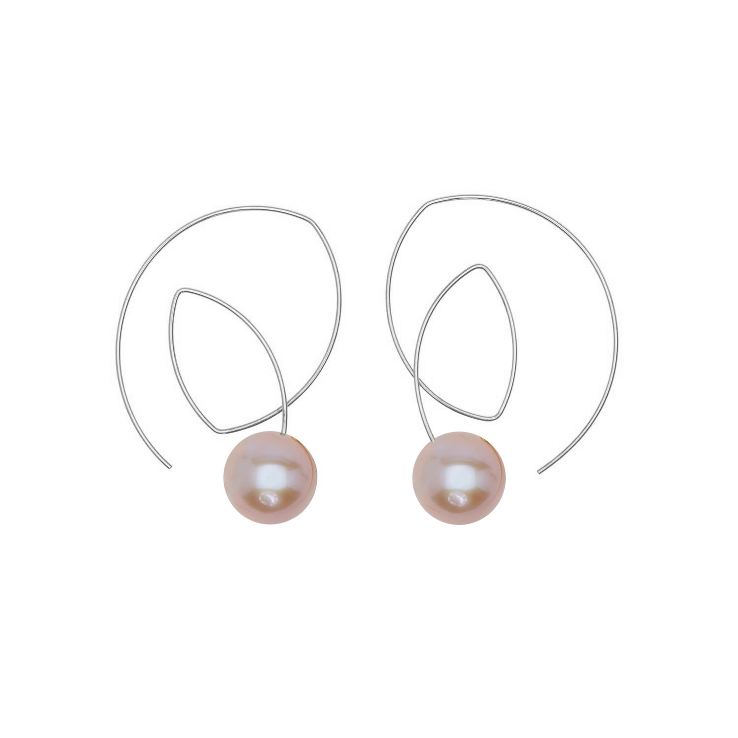 Angled Loop Earrings with Round Freshwater Pearls