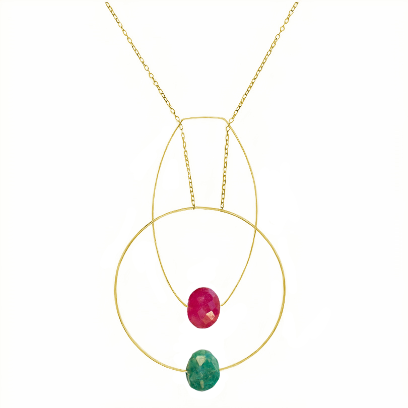 Multi Shape Pendant Necklace with Hand-Cut Gems (choices of colour combination)