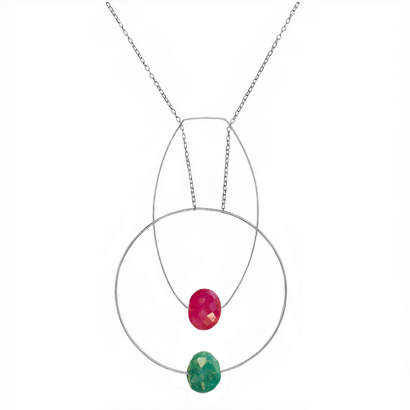 Multi Shape Pendant Necklace with Hand-Cut Gems (choices of colour combination)