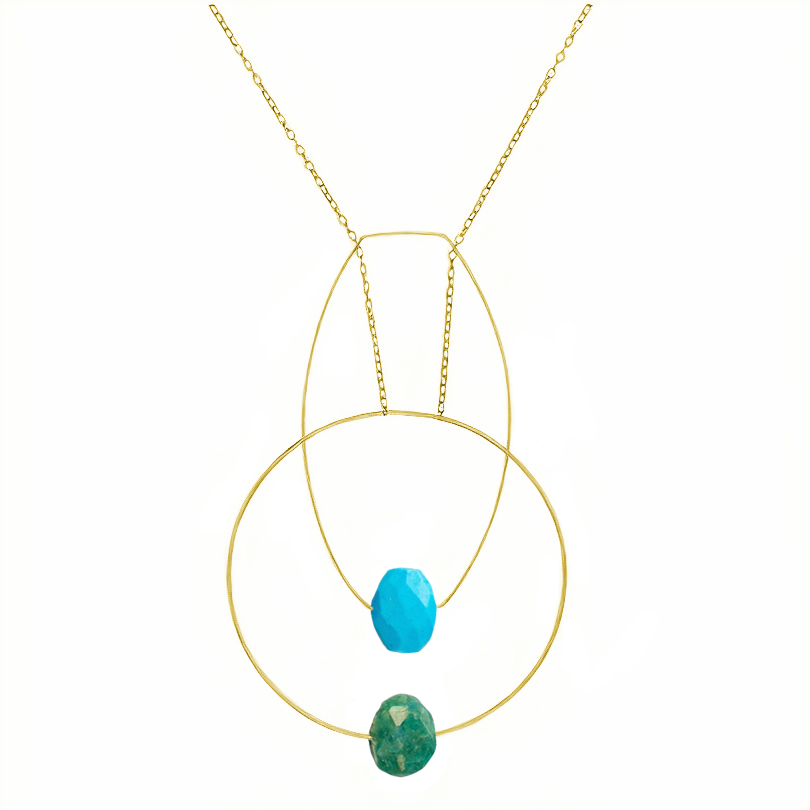 Multi Shape Pendant Necklace with Hand-Cut Gems (choices of colour combination)