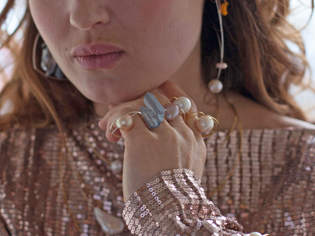 Square Ring with Grey Baroque Pearl