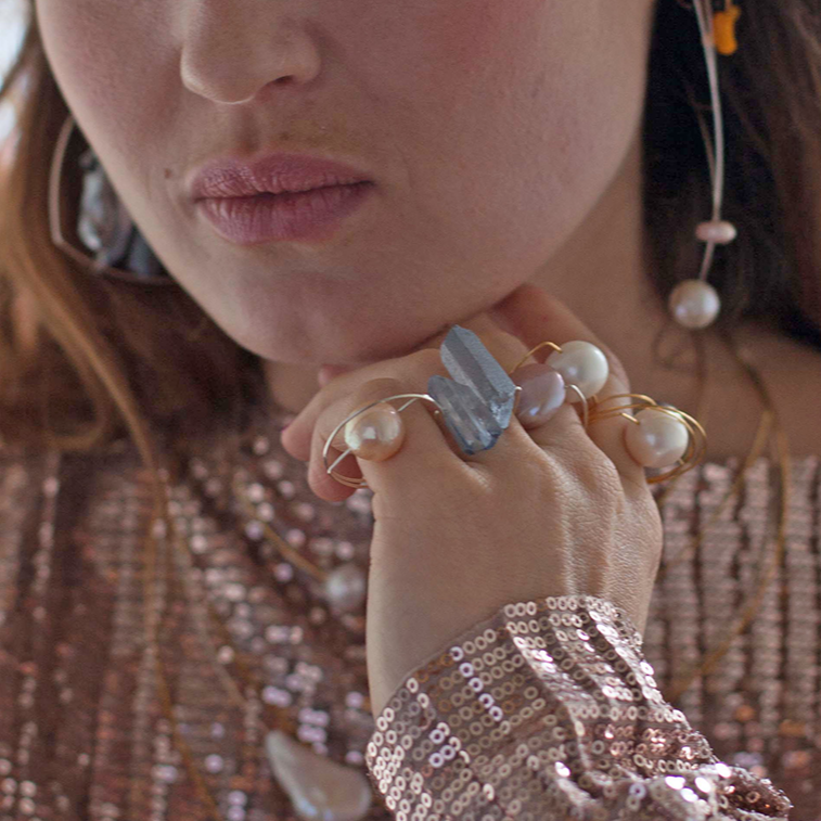 Triangle Ring with Peach Ripley Baroque or Freshwater Pearl (12mm)