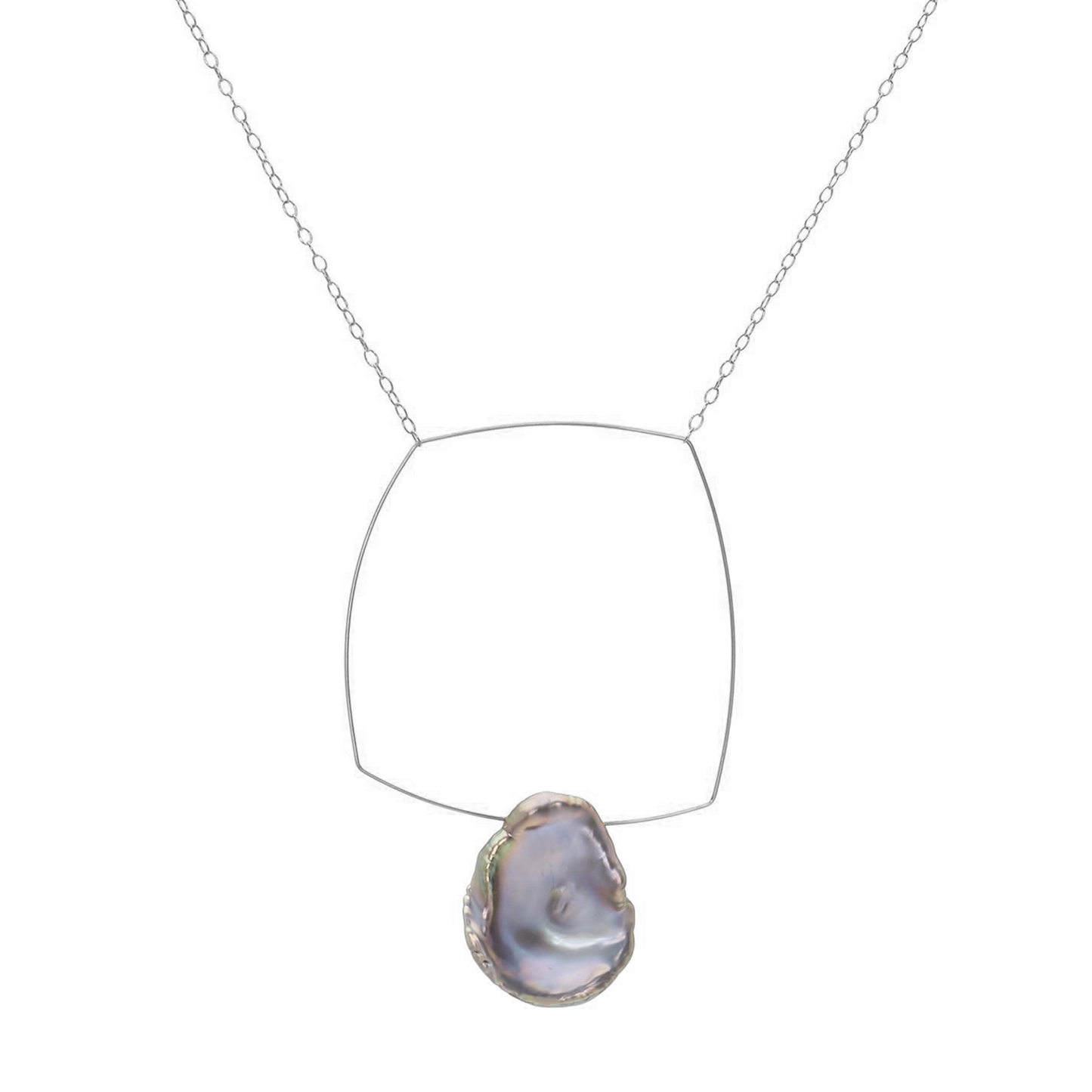 Square Pendant Necklace with Keshi Fresh Water Pearl