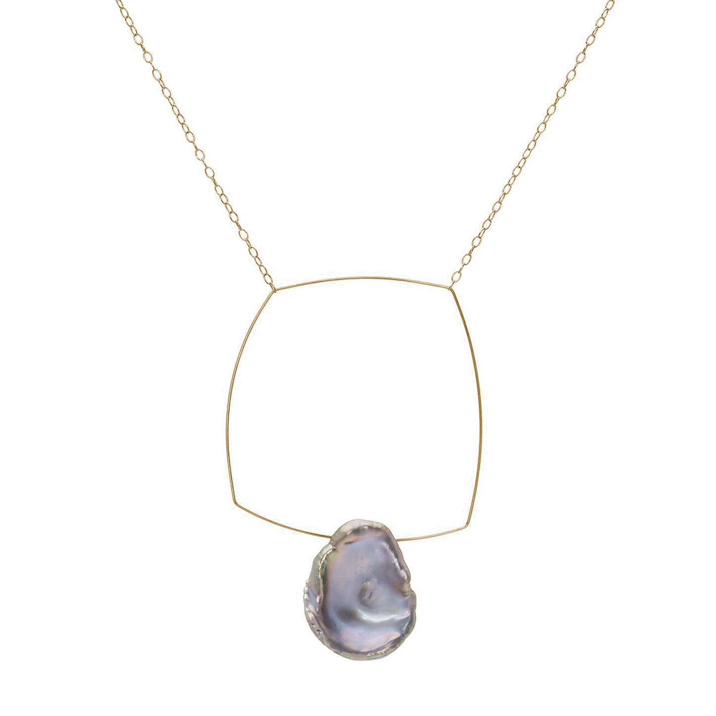 Square Pendant Necklace with Keshi Fresh Water Pearl