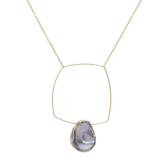 Square Pendant Necklace with Keshi Fresh Water Pearl