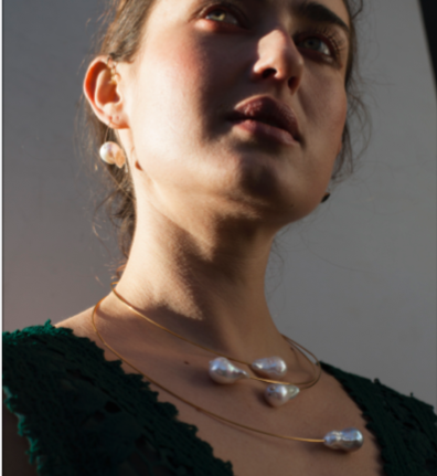 Medium Triangle Lobe Huggers with White Fresh Water Baroque Pearls