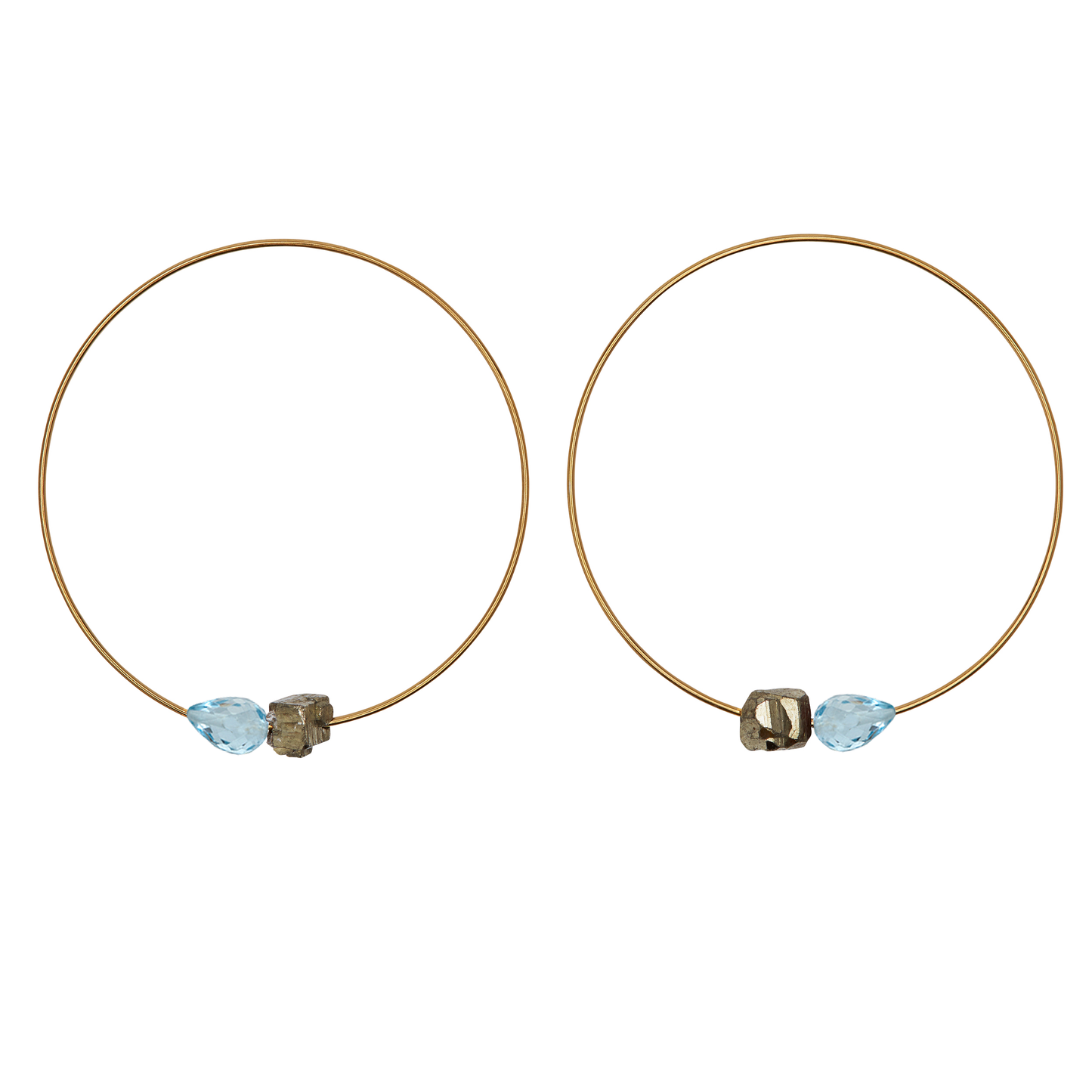 Medium Hoops with hand-cut drop Gemstones