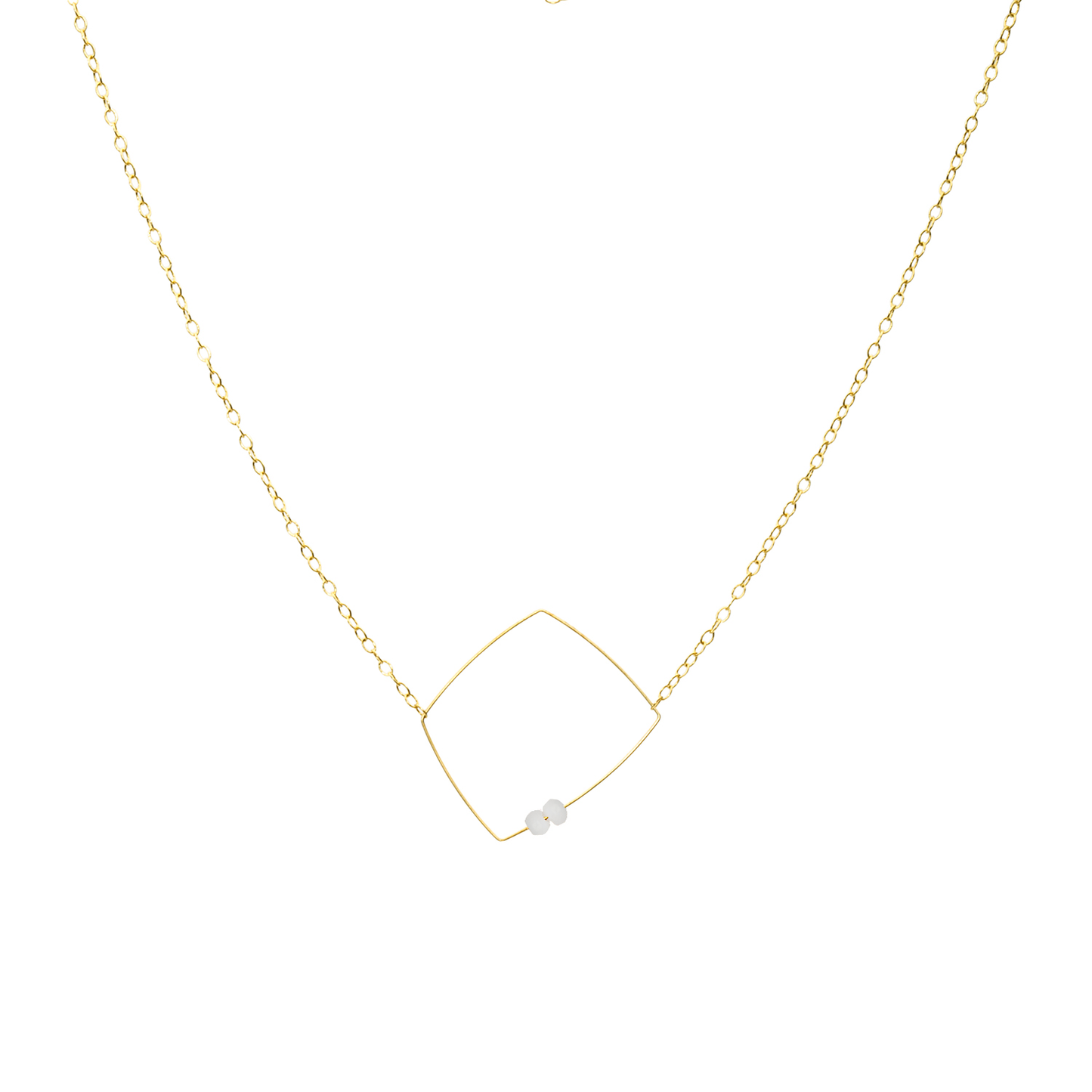 Square Pendant Necklace with Round Gemstone Beads