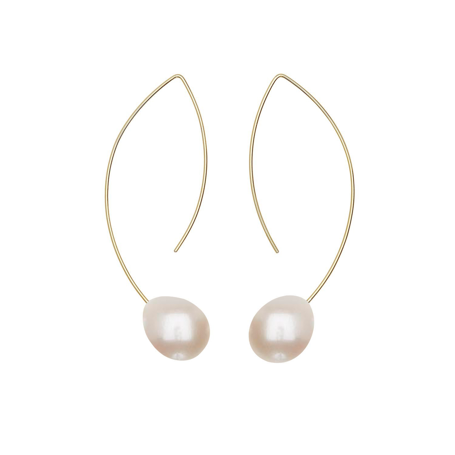Long Curve Earrings with Drop Round Freshwater Pearls