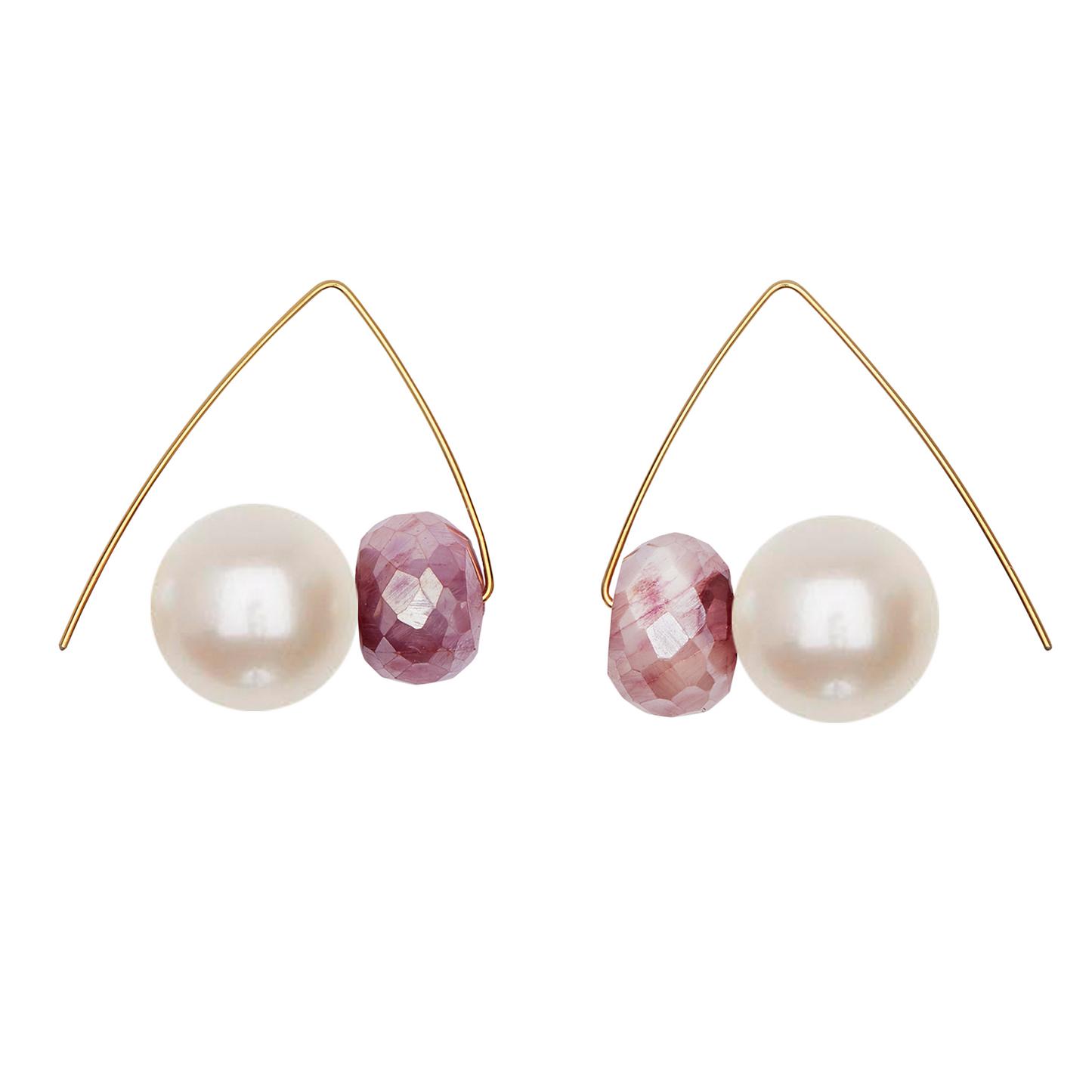 Pink Moonstone Gemstones with Round Freshwater Pearls