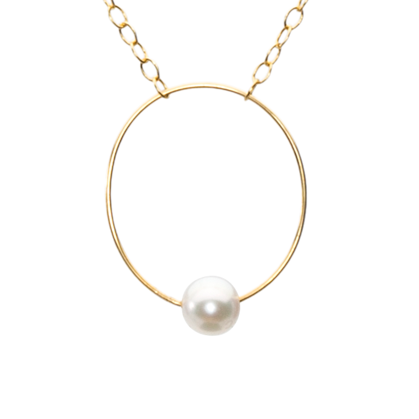 Small Oval Pendant Necklace with Round Freshwater Pearl